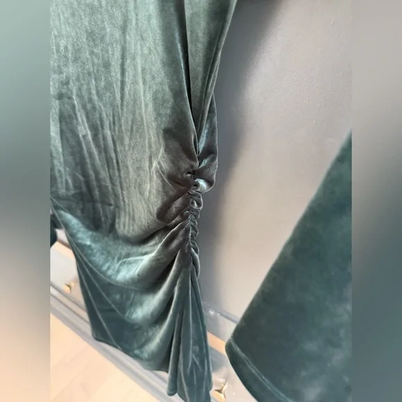 Abercrombie & Fitch Paloma Dark Green Long Sleeve Velvet Dress • M • NWT - Picture 4 of 8